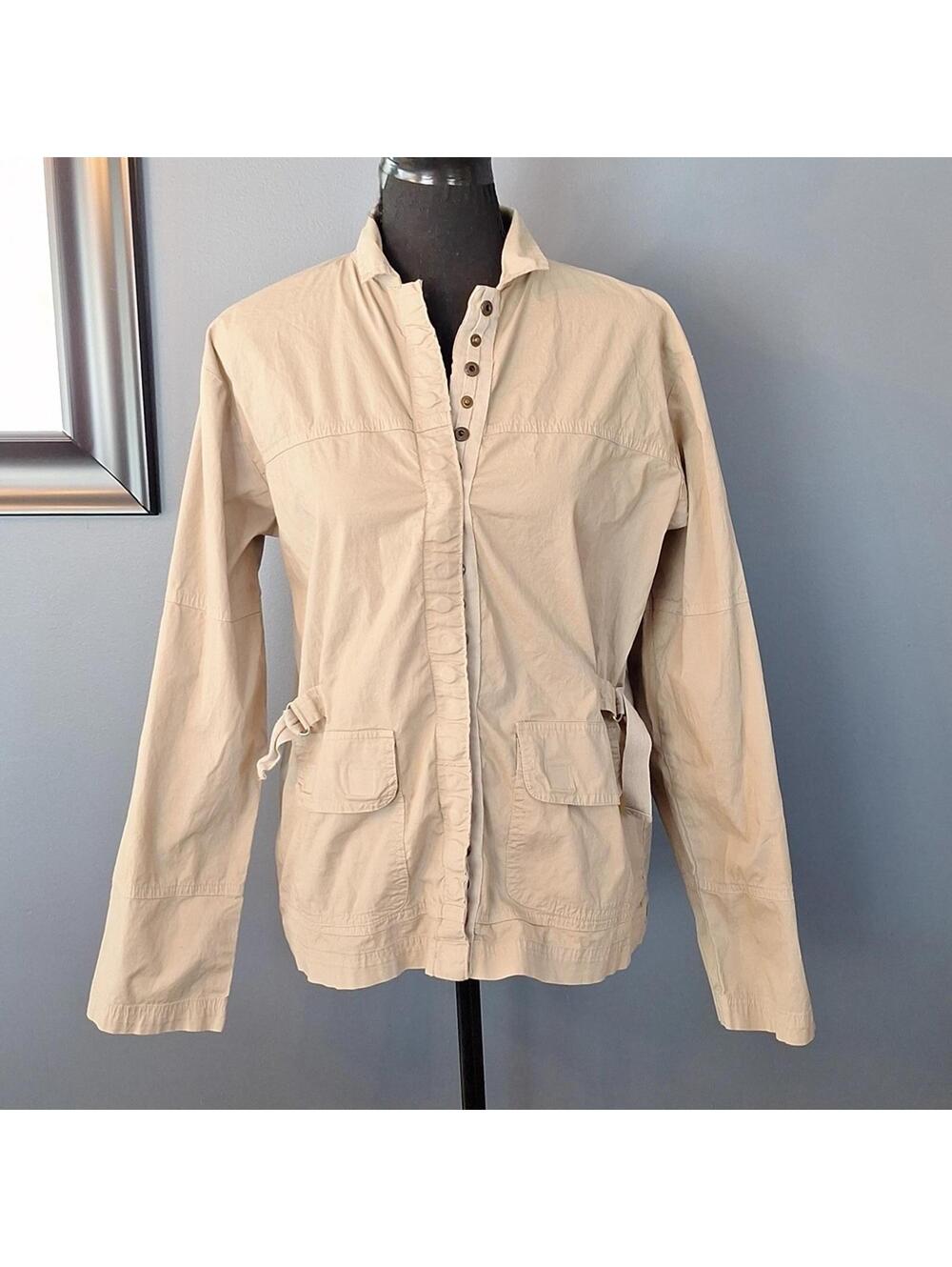Johnny Was Beige Button down Army Style Bomber Jacket Size Medium